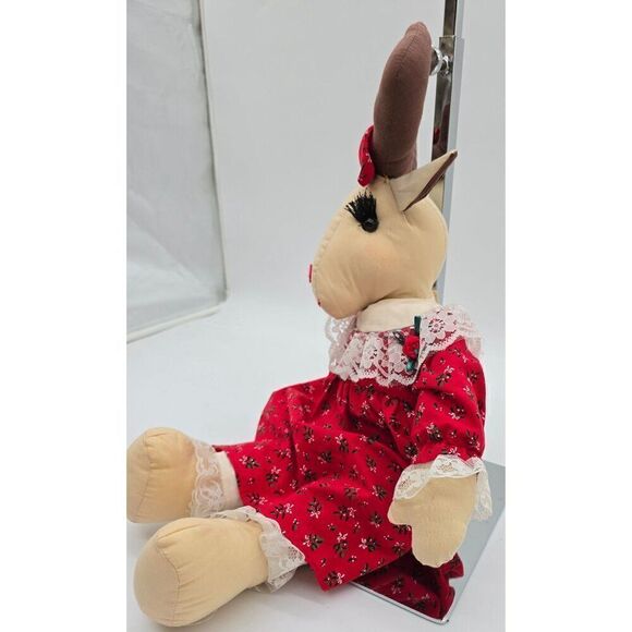 Handmade Reindeer Doll In Red Dress With Lace & Bow - Picture 4 of 9